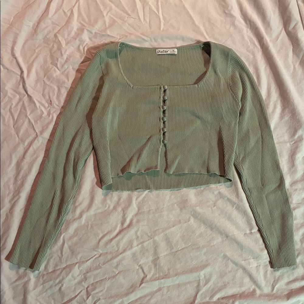 Cider Ribbed Long Sleeve Crop Top - Sage